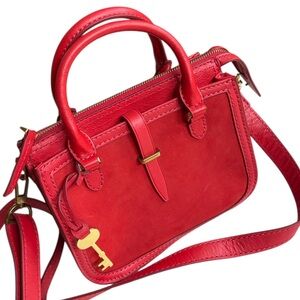 NWT Fossil Leather Ryder Satchel Bag Brick Red Retail $218.00